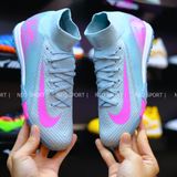  Giày Bóng Đá Cỏ Nhân Tạo Mercurial Superfly 10 Cổ Cao Xám Xanh Logo Hồng TF 