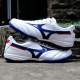  Giày Bóng Đá Chính Hãng Mizuno Morelia Trắng Logo Xanh Bích TF 