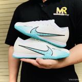  Giày Bóng Đá Futsal Mercurial Vapor Elite 15 Airzoom Bo Thun Trắng Đế Xanh Ngọc IC 