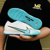  Giày Bóng Đá Futsal Mercurial Vapor Elite 15 Airzoom Bo Thun Trắng Đế Xanh Ngọc IC 