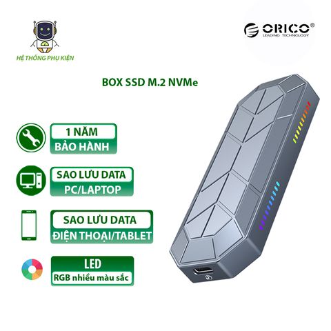  Box ổ cứng SSD M2 NVME RGB Tốc độ 10Gbps ORICO- M2VG01-C3-GY- Hàng Chính Hãng 