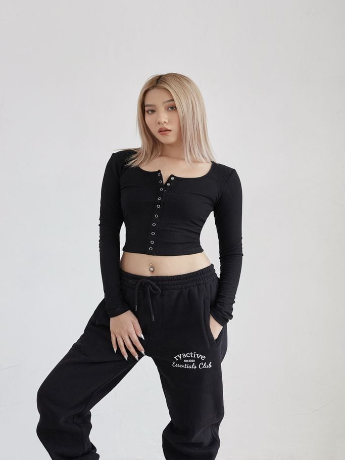 Áo thun tay dài BUTTON LONGSLEEVESS TEE Black