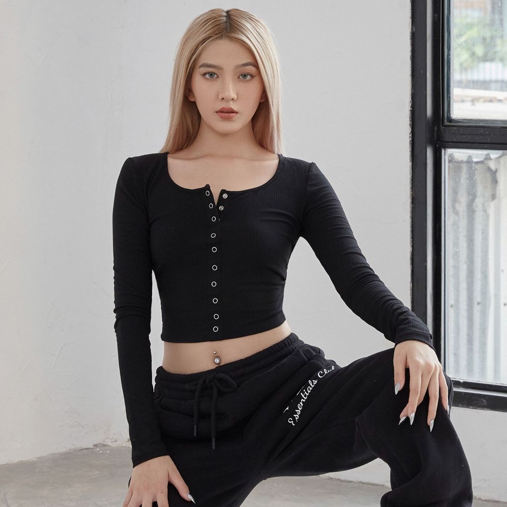 Áo thun tay dài BUTTON LONGSLEEVESS TEE Black