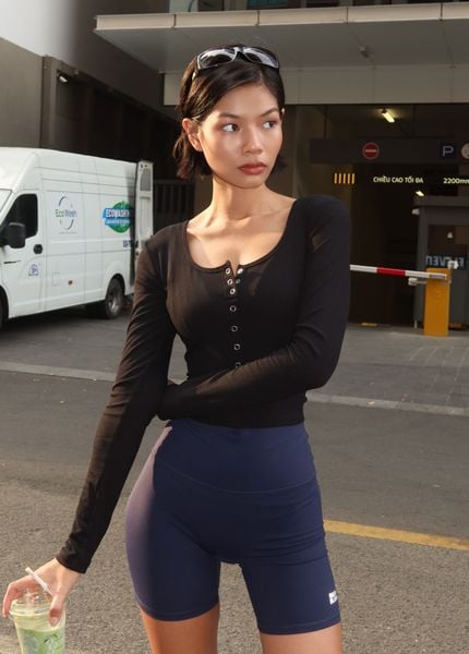  Áo thun tay dài BUTTON LONGSLEEVESS TEE Black 