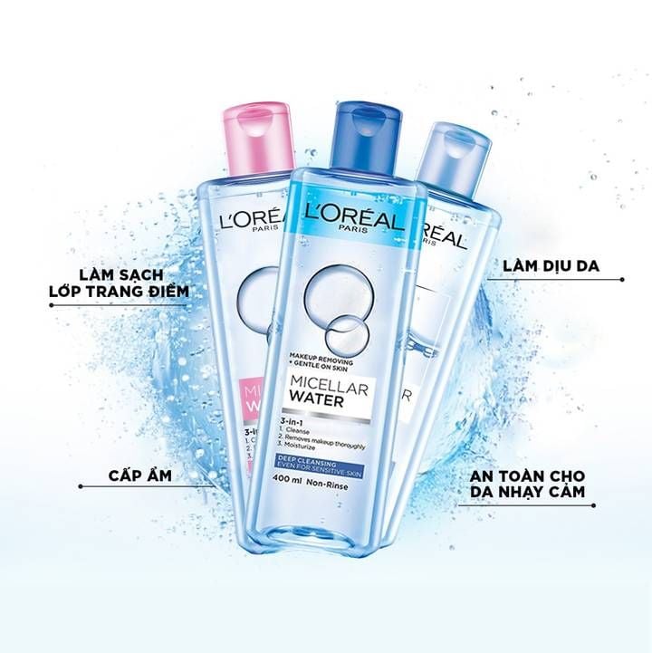  Nước Làm Sạch Và Tẩy Trang - Tươi Mát (Xanh Dương Nhạt) | L'Oreal Paris 3-in-1 Micellar Water Refreshing Even For Sensitive Skin 