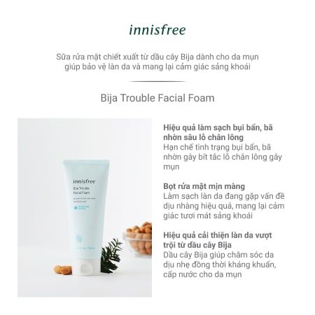  Sữa Rửa Mặt Dành Cho Da Mụn Innisfree Bija Trouble Facial Foam 