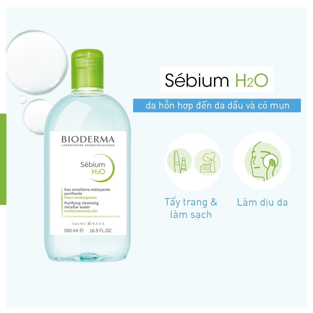  Dung Dịch Tẩy Trang Bioderma Sébium H2O Dành Cho Da Dầu, Hỗn Hợp & Da Dễ Bị Mụn 