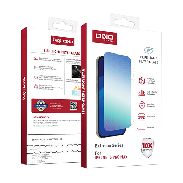 Kính cường lực chống ánh sáng xanh Bagi Dino Extreme cho iPhone 16 Pro Max