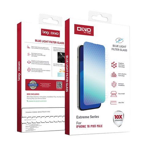 Kính cường lực chống ánh sáng xanh Bagi Dino Extreme cho iPhone 16 Pro Max