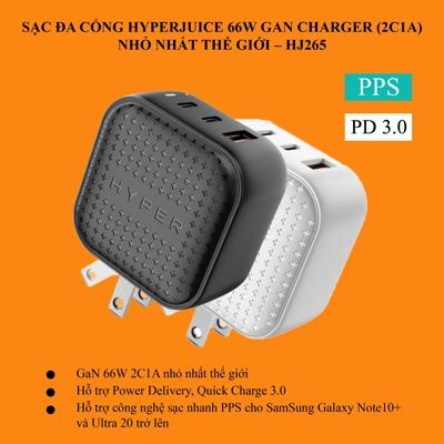  Bộ sạc đa cổng Hyper 66W GaN USB-C Charger HJ265 