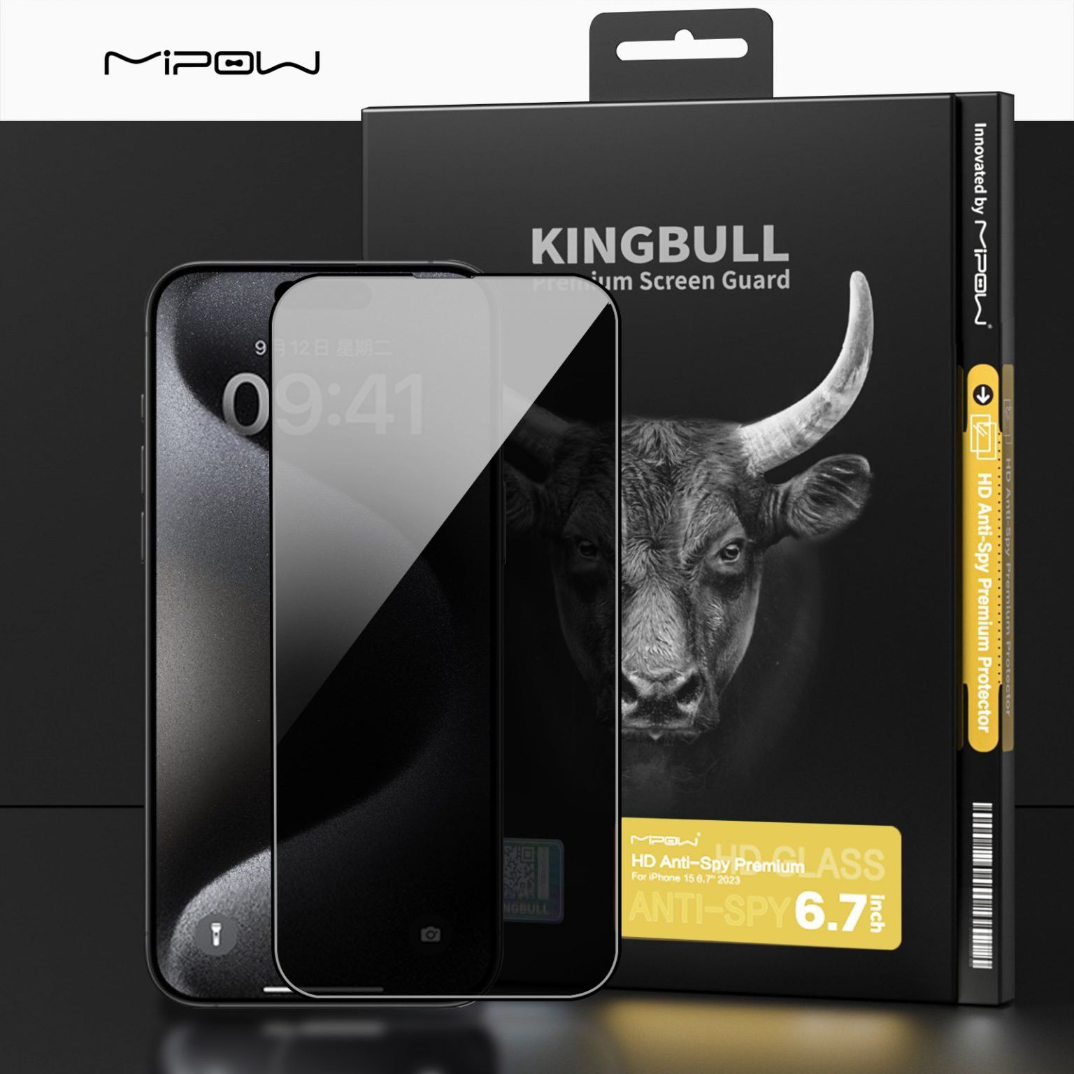  Dán Cường Lực Mipow KingBull iPhone 15 Plus HD Chống nhìn trộm Anti Spy Protector 