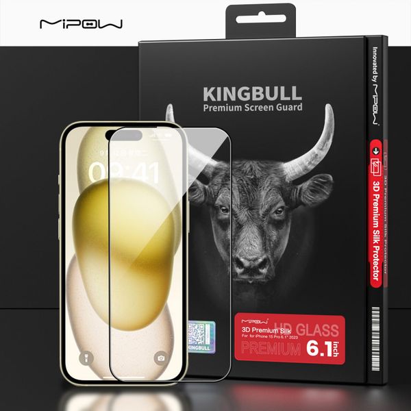 Dán Cường Lực Mipow KingBull iPhone 15 Pro 3D Premium Silk Protector