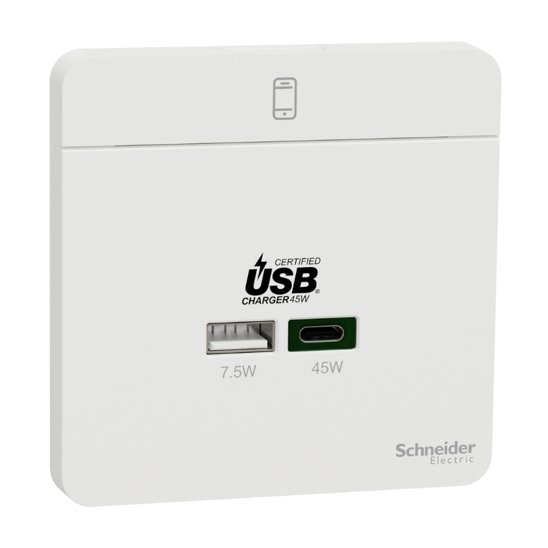 Bộ Sạc Âm Tường Schneider E832USB45_WE 7.5W USB-A 45W