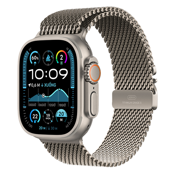 Apple Watch Ultra 2 GPS + Cellular - Mặt Natural Titanium 49mm - dây Natural Milanese Loop - Chính hãng
