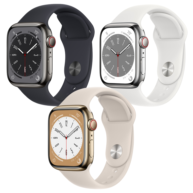  Apple Watch Series 8 GPS + Cellular - Mặt thép 45mm, dây cao su - Nhiều màu - Hàng chính hãng 