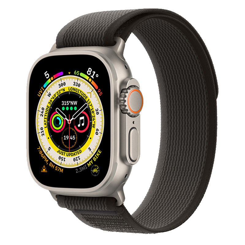 Apple watch ultra 49mm gps + cellular titanium case với dây black/gray trail loop