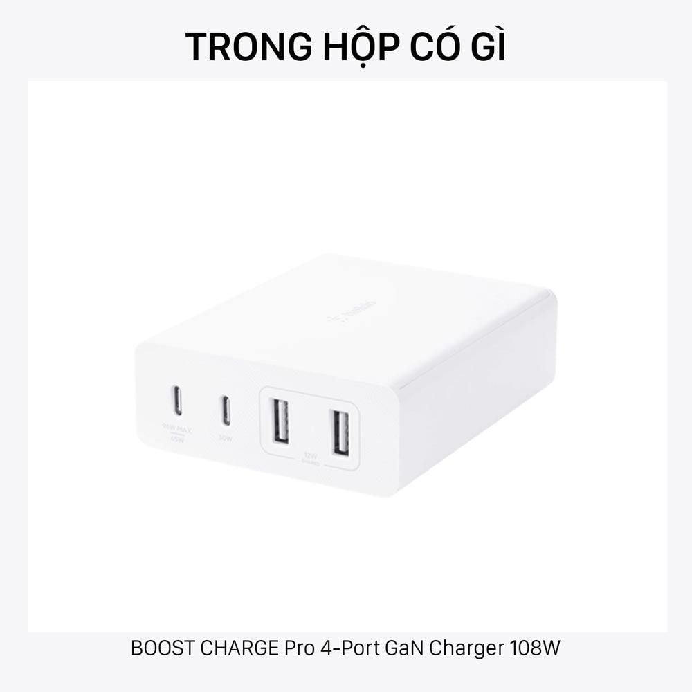  Bộ Sạc Belkin BOOST↑CHARGE Pro 4-Port GaN Charger 108W - WCH010dqWHJP - Hàng chính hãng 