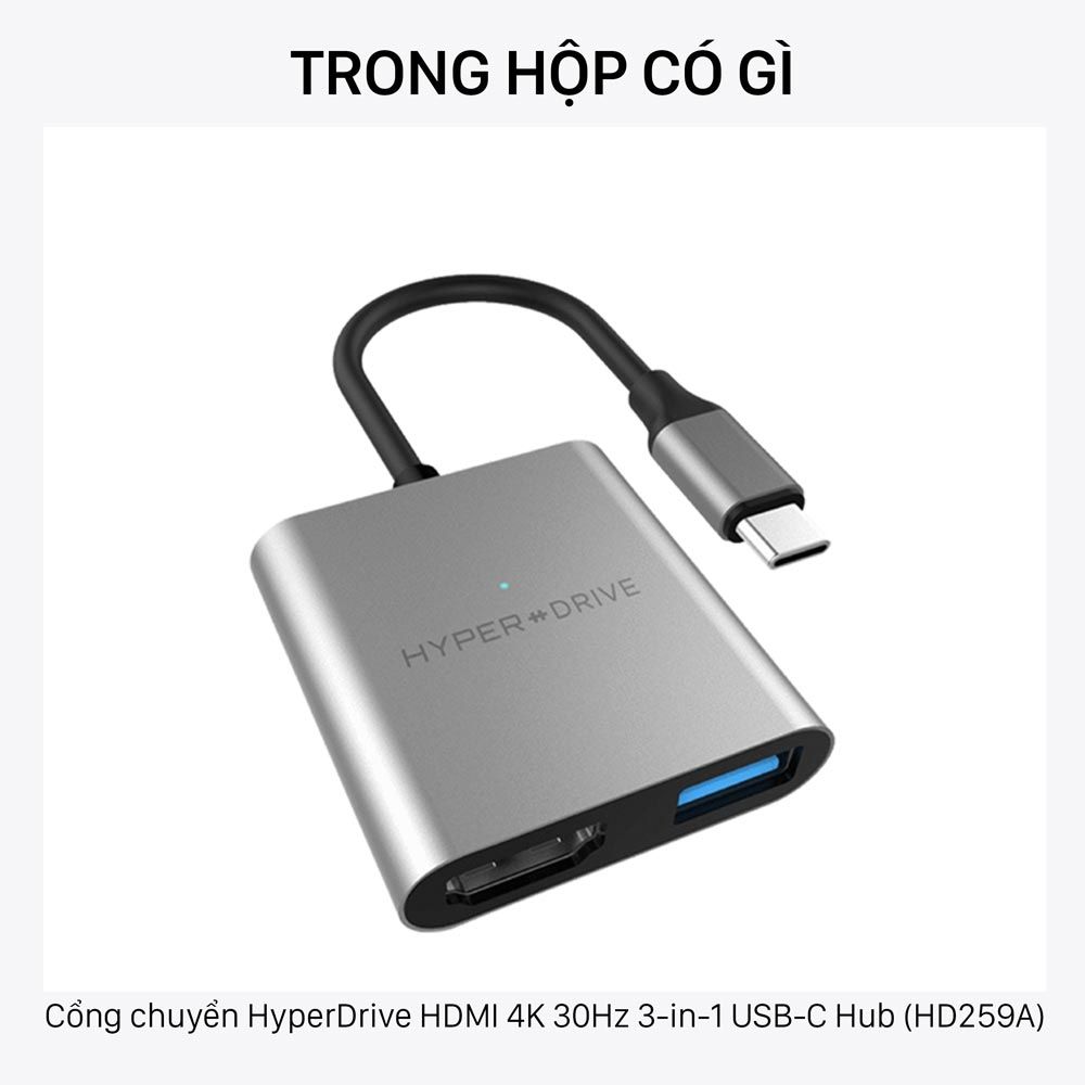  Cổng chuyển HyperDrive HDMI 4K 30Hz 3-in-1 USB-C Hub (HD259A) 