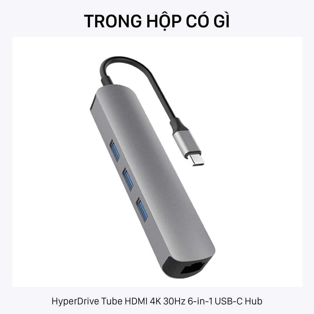  Cổng chuyển HyperDrive Tube HDMI 4K 30Hz 6-in-1 USB-C Hub (HD233B) 