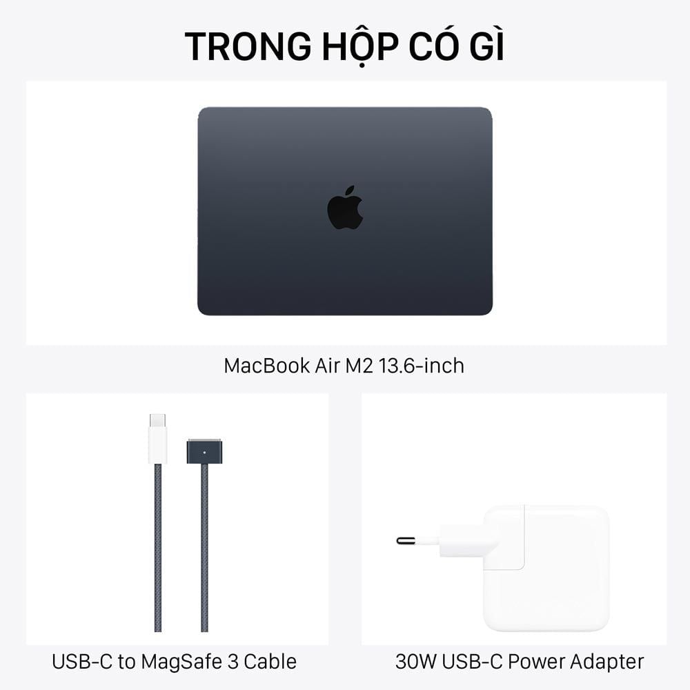  MacBook Air M2 13.6-inch 2022 màu Midnight 8-Core CPU / 8-Core GPU / 8GB RAM / 256GB - Hàng chính hãng 