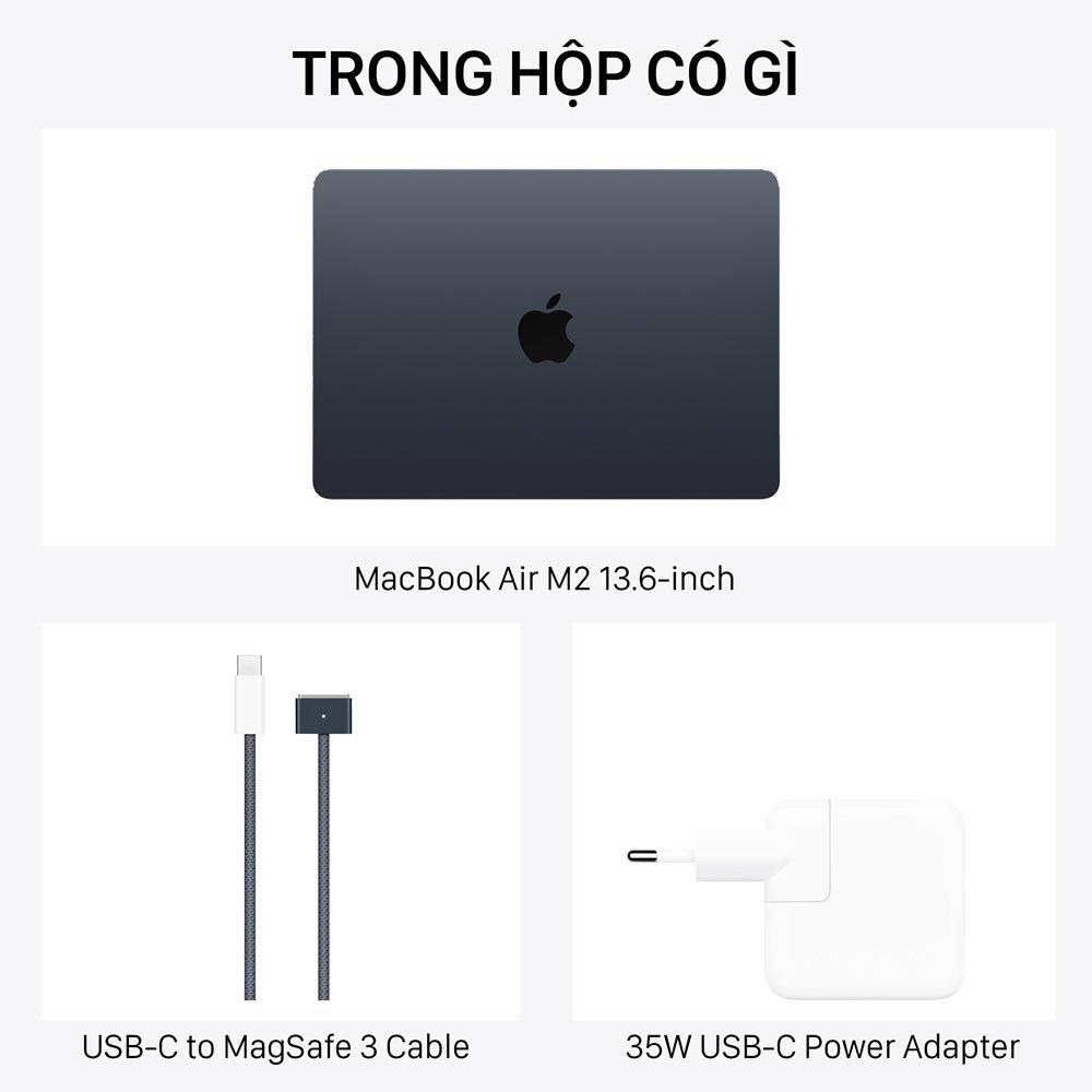  MacBook Air M2 13.6-inch 2022 màu Midnight 8-Core CPU / 10-Core GPU / 8GB RAM / 512GB - Hàng chính hãng 