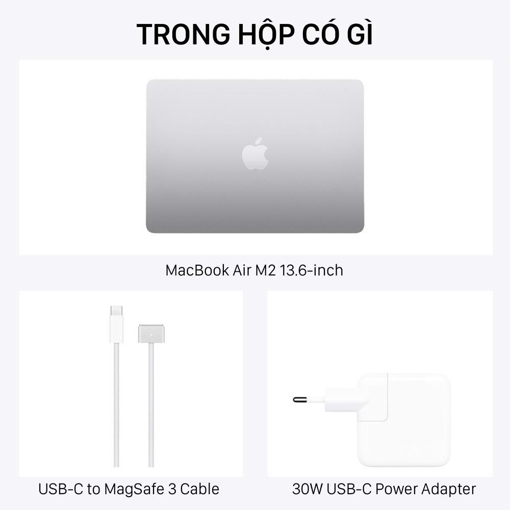  MacBook Air M2 13.6-inch 2022 màu Silver 8-Core CPU / 8-Core GPU / 24GB RAM / 256GB - Hàng chính hãng 