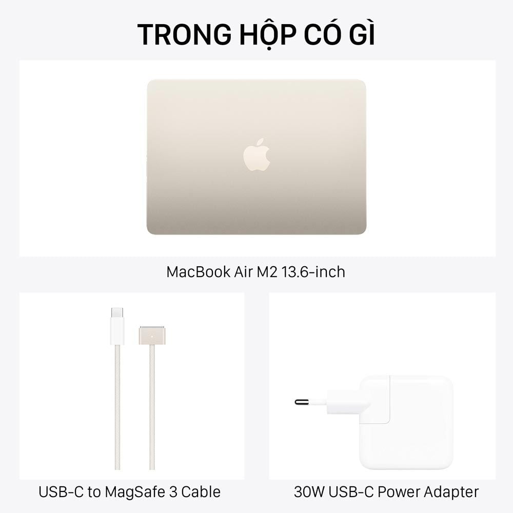  MacBook Air M2 13.6-inch 2022 màu Starlight 8-Core CPU / 8-Core GPU / 16GB RAM / 256GB - Hàng chính hãng 