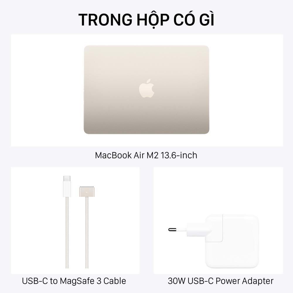  MacBook Air M2 13.6-inch 2022 màu Starlight 8-Core CPU / 8-Core GPU / 16GB RAM / 512GB - Hàng chính hãng 