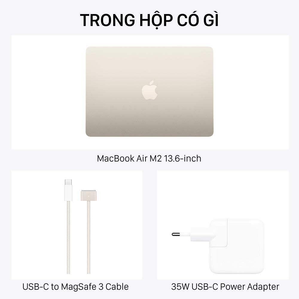  MacBook Air M2 13.6-inch 2022 màu Starlight 8-Core CPU / 10-Core GPU / 8GB RAM / 512GB - Hàng chính hãng 