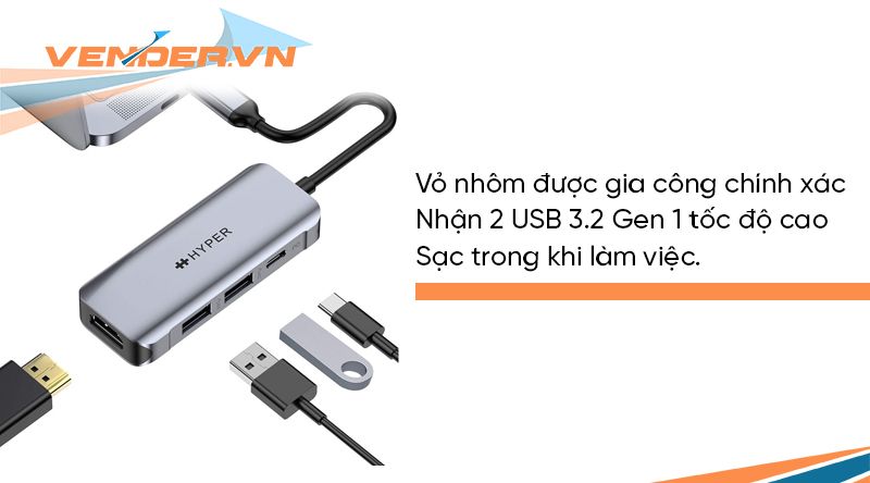  Cổng chuyển HyperDrive HDMI 4K 60Hz 4-in-1 USB-C Hub (HD41) 