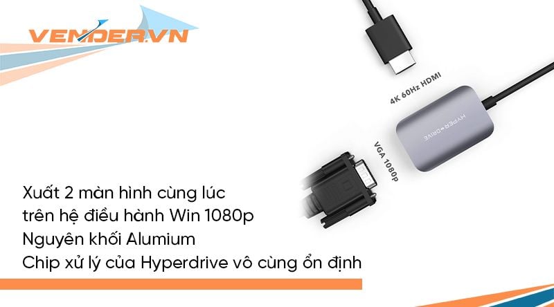  Cổng chuyển HyperDrive HDMI 4K 60Hz và VGA 2-in-1 USB-C Hub (HD-C2HV) 