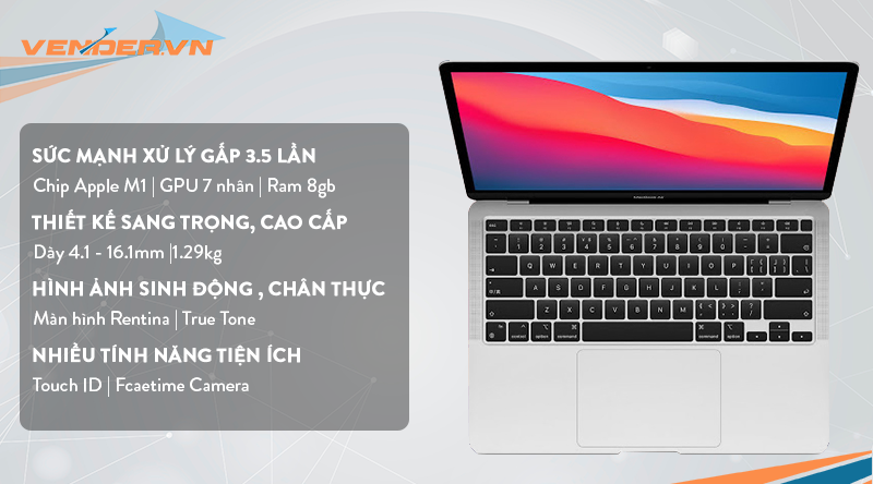  MacBook Air 13-inch 2020 Silver - 8GB / 256GB - Apple M1 / 8 Core CPU / 7 Core GPU - Hàng chính hãng - Part: MGN93 