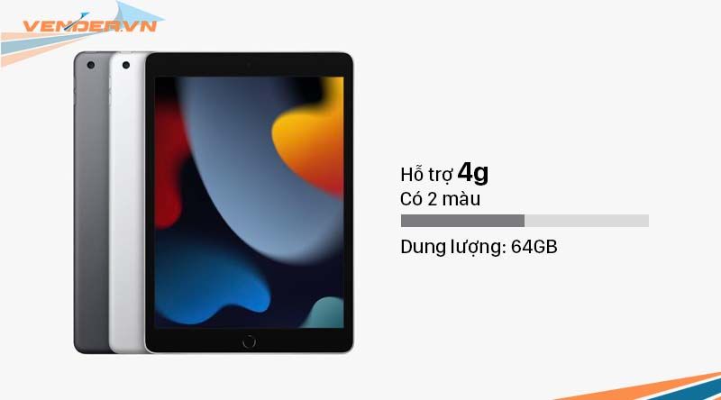  iPad Gen 9 - 64GB Wi-Fi - 4G (LTE) màu Silver & Space Gray - Hàng chính hãng 