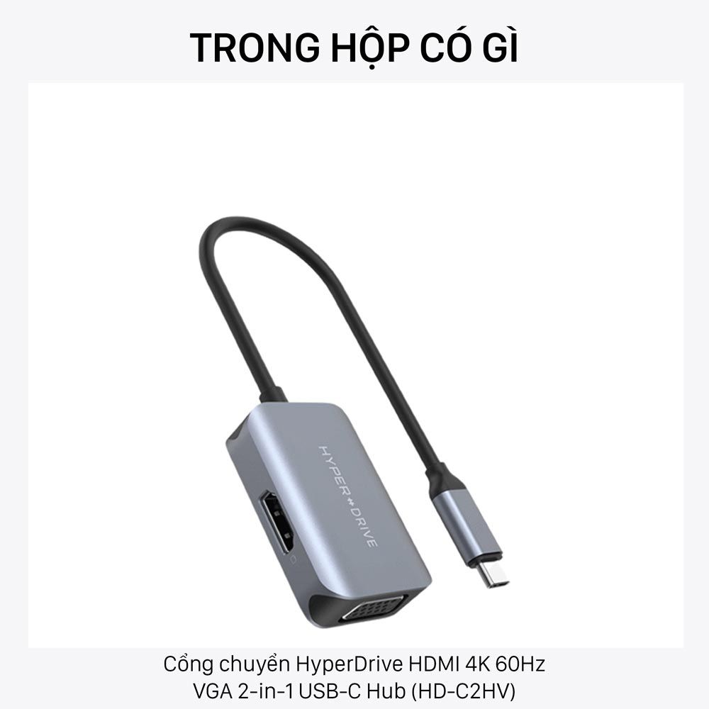  Cổng chuyển HyperDrive HDMI 4K 60Hz và VGA 2-in-1 USB-C Hub (HD-C2HV) 