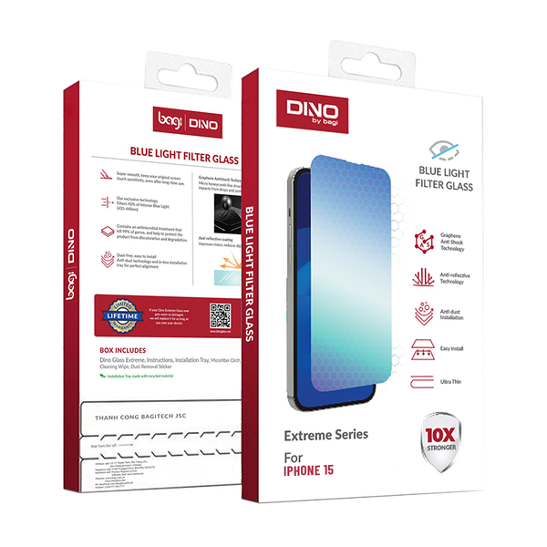 Kính cường lực chống ánh sáng xanh Bagi Dino Extreme cho iPhone 15