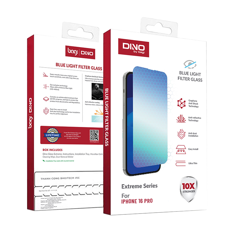 Kính cường lực chống ánh sáng xanh bagi dino extreme cho iPhone 16 pro