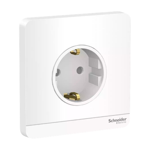 Ổ cắm đơn 3 chấu Schuko Schneider Kiểu F chuẩn Châu Âu có tiếp địa 16A 250V Màu trắng - E83426_16S_WE_G3