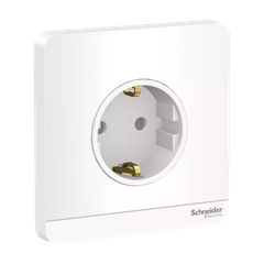 Ổ cắm đơn 3 chấu Schuko Schneider Kiểu F chuẩn Châu Âu có tiếp địa 16A 250V Màu trắng - E83426_16S_WE_G3