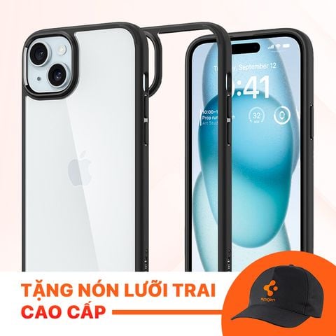 Ốp lưng Spigen iPhone 15 Ultra Hybrid Crystal Viền màu Đen, Trong suốt