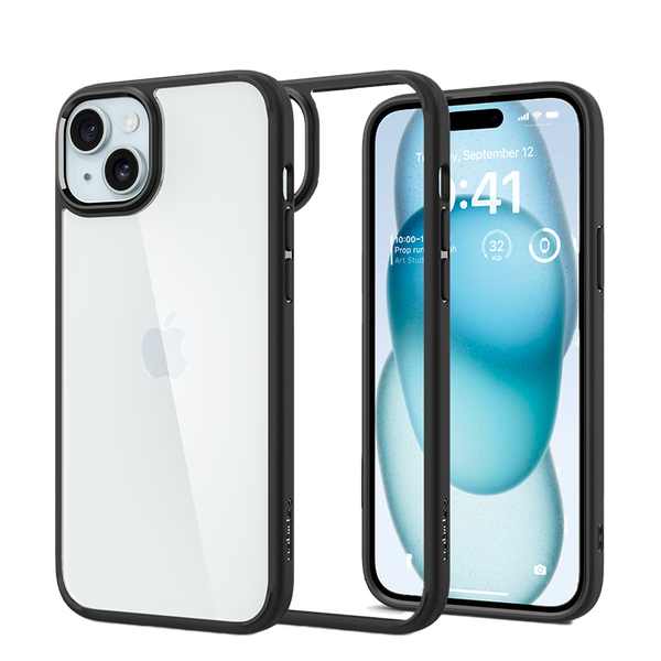 Ốp lưng Spigen iPhone 15 Ultra Hybrid Crystal Viền màu Đen, Trong suốt
