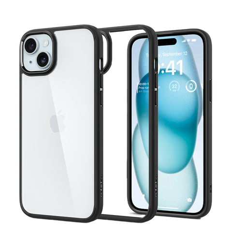 Ốp lưng Spigen iPhone 15 Ultra Hybrid Crystal Viền màu Đen, Trong suốt