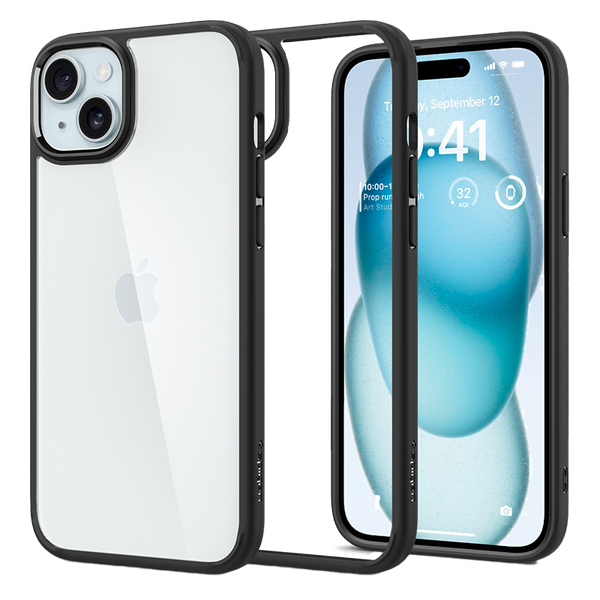 Ốp lưng Spigen iPhone 15 Plus Ultra Hybrid Crystal Viền màu Đen, Trong suốt