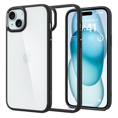 Ốp lưng Spigen iPhone 15 Plus Ultra Hybrid Crystal Viền màu Đen, Trong suốt