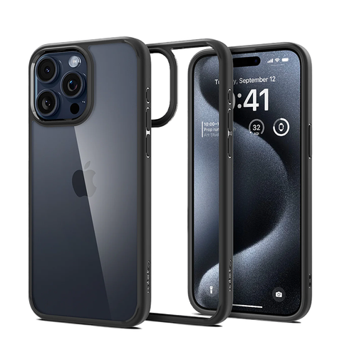 Ốp lưng Spigen 15 Pro Ultra Hybrid Crystal Viền màu Đen, Trong suốt