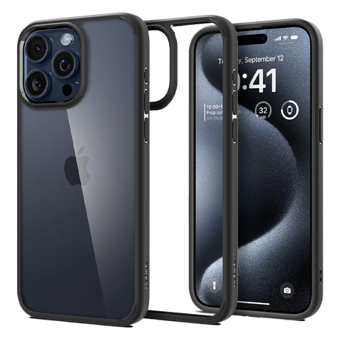 Ốp lưng Spigen iPhone 15 Pro Max Ultra Hybrid Crystal Viền màu Đen, Xanh Dương, Trong suốt, Xám