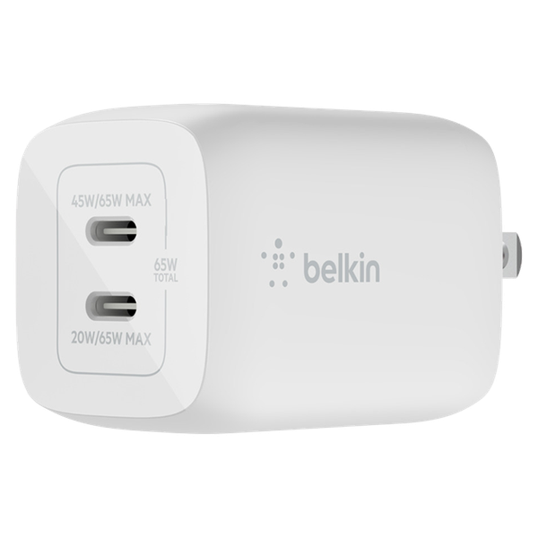 Bộ Sạc Belkin BOOST↑CHARGE Pro Dual USB-C GaN PD 3.0 PPS 65W - WCH013dqWH - Hàng chính hãng