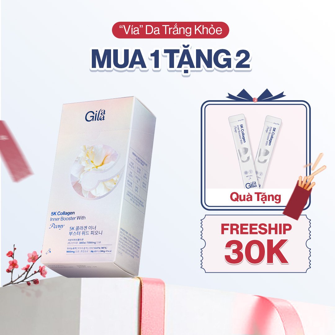 Nước Uống Collagen Gilaa Siêu Phân Tử 300DA Kết Hợp Peony Trẻ Hóa Cân Bằng Nội Tiết (20g x 15 gói)