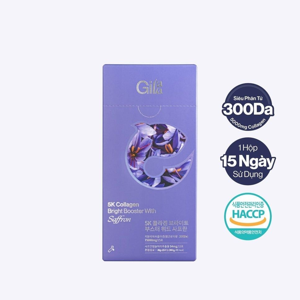  Nước Uống Collagen Gilaa Siêu Phân Tử 300DA Kết Hợp Saffron Trẻ Hóa Trắng Khỏe Da (20g x 15 gói) 