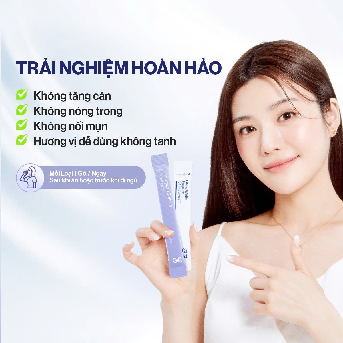  Combo Căng Bóng Trắng Sáng Da Bột Ngậm Glutathione C và Bột Uống Collagen Gilaa 