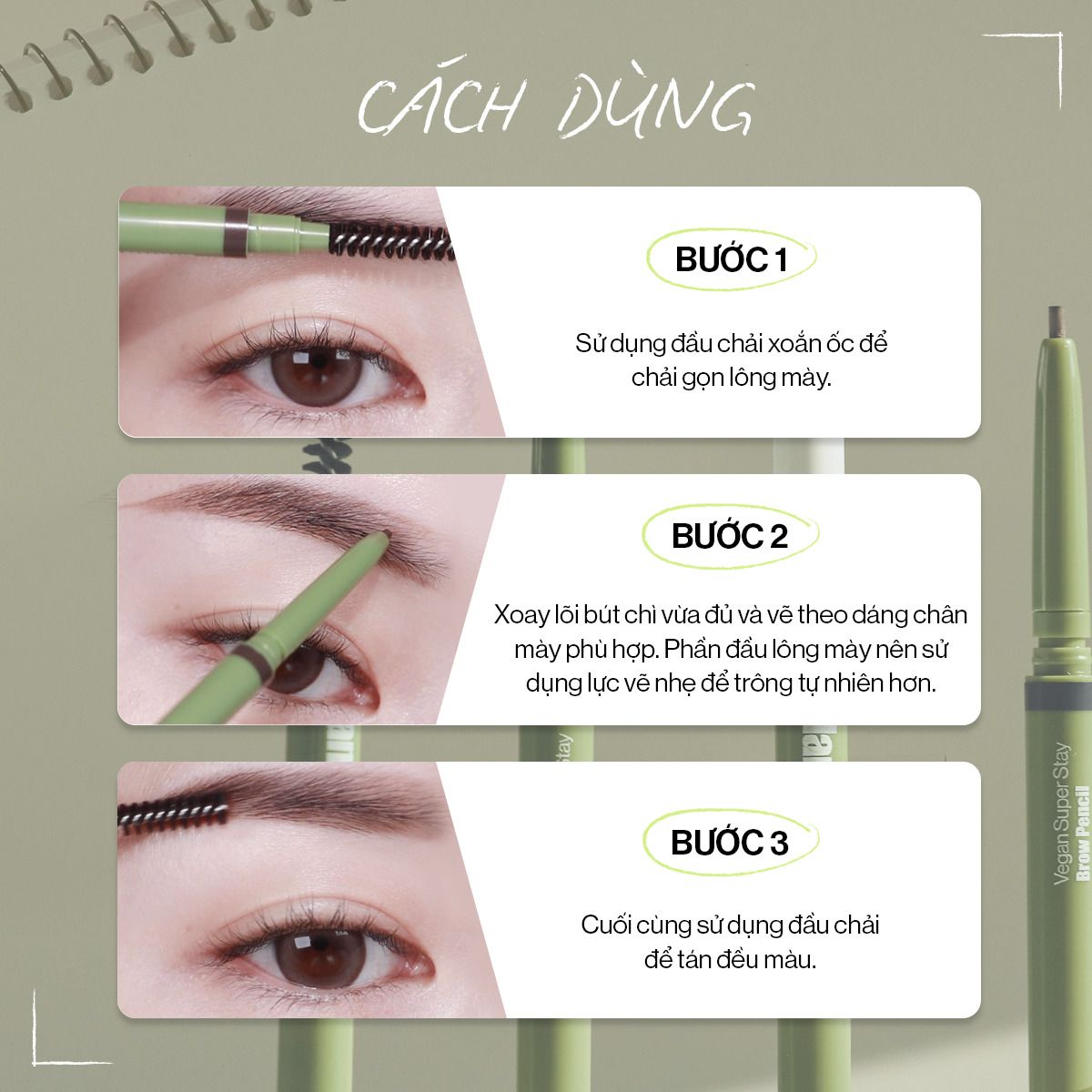  Chì Kẻ Mày Glamrr Q Bền Màu Thuần Chay VEGAN SUPER STAY BROW PENCIL (0.08g) 